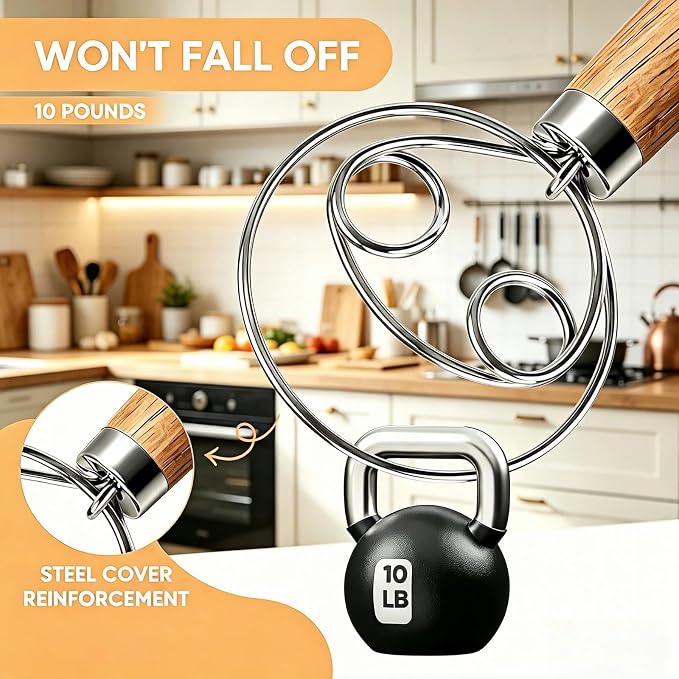 Maxjoy Danish Dough Whisk Stainless Steel Wooden Handle - Image 4