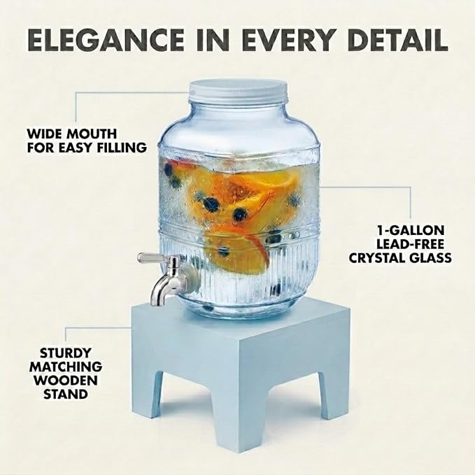 Beverage Dispenser 1 Gallon, Glass Drink Dispenser - Image 3
