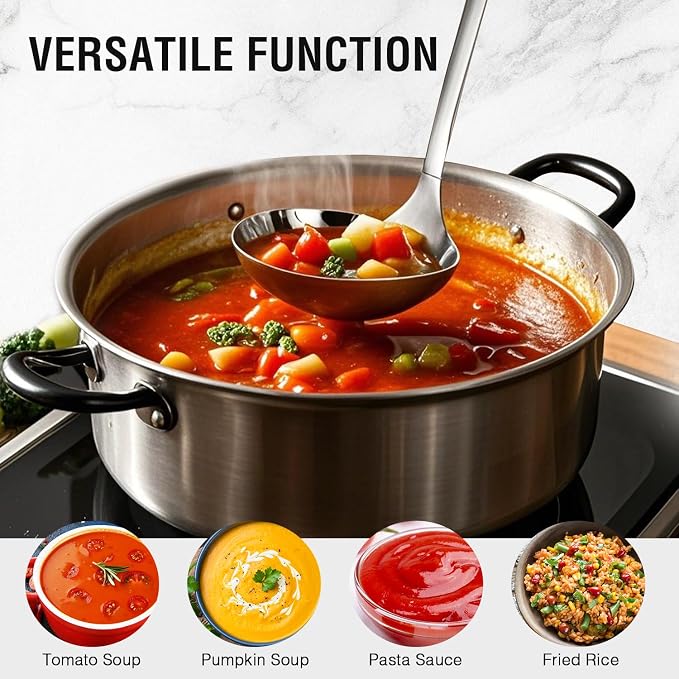 HIFIND Cooking Spoon 12.2 Inches Kitchen Stainless Steel Round Ladle, Heavy-Duty - Image 4