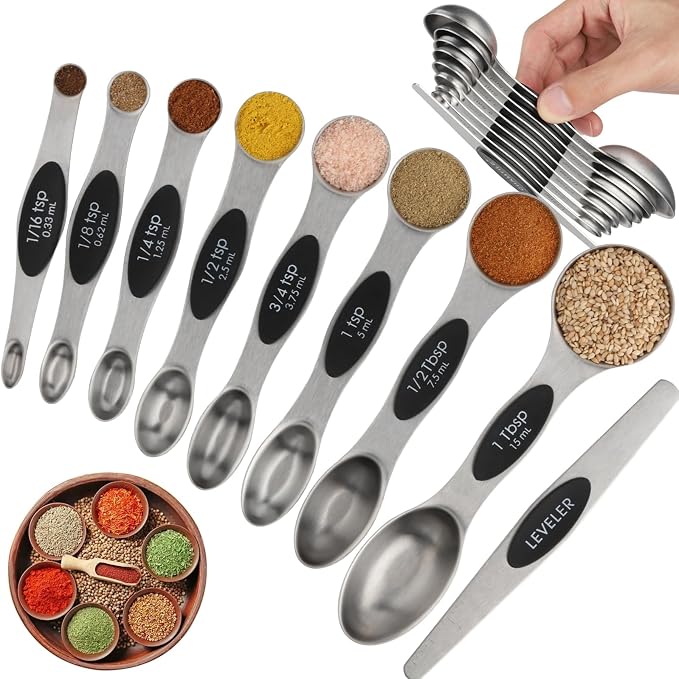 Magnetic Measuring Spoons Set of 9 Stainless Steel Dual Sided Stackable by CHAMTILE