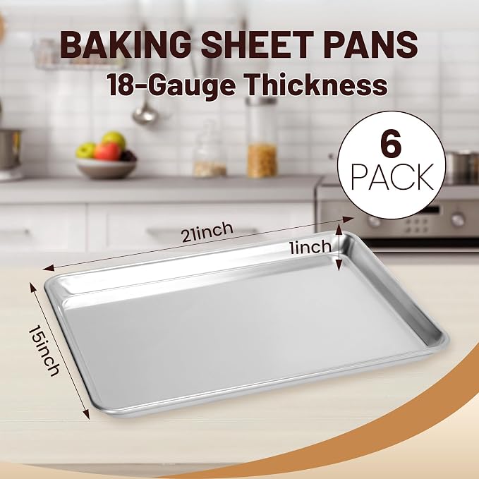 BIEAMA 6 Pack 15" × 21" Baking Sheet Pan Aluminum Commercial cookie sheets - Image 2