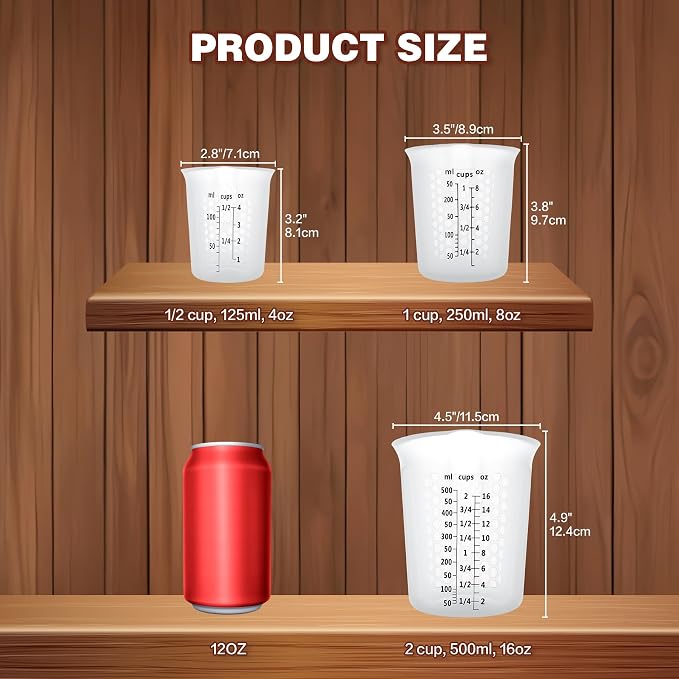 Silicone Measuring Cups Set 125ml + 250ml + 500ml - Image 2