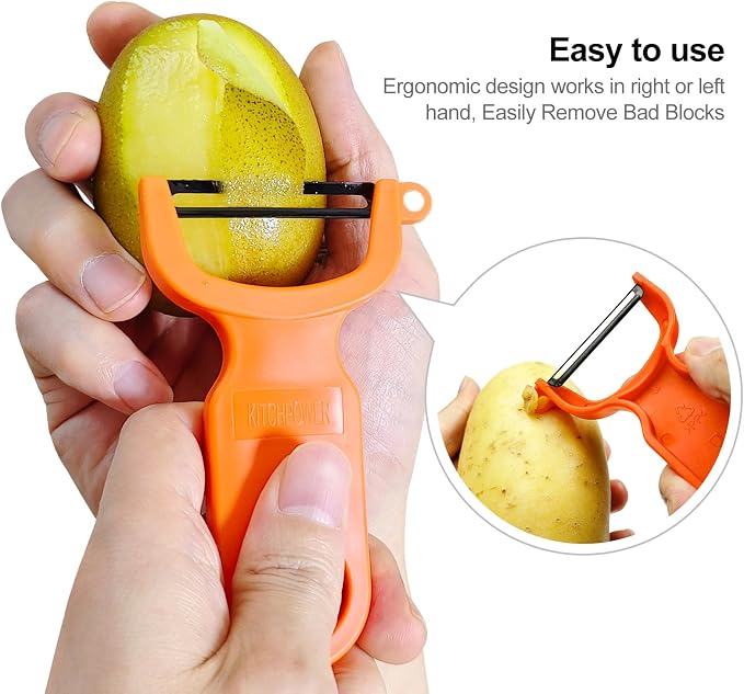 Original Vegetable Fruit Peeler Carbon Steel Blade 3 Pack Orange/Blue/Yellow… - Image 4