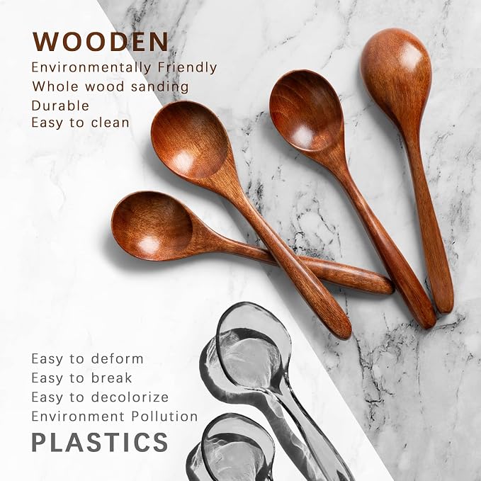 4 PCS Wooden Spoons for Honey, 6.7 inch Small Wooden Spoons - Image 5