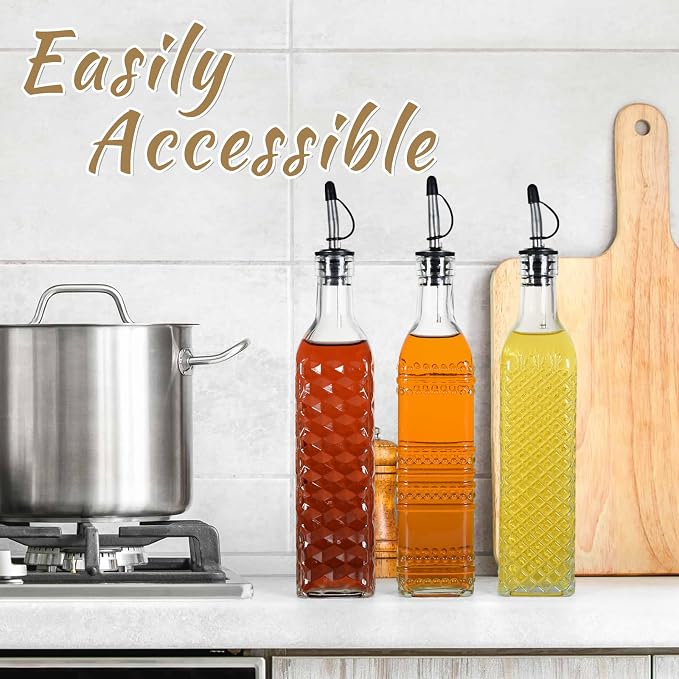3-Pack Glass Oil Dispensers 500ML/17OZ, Oil and Vinegar Bottles Set - Image 6