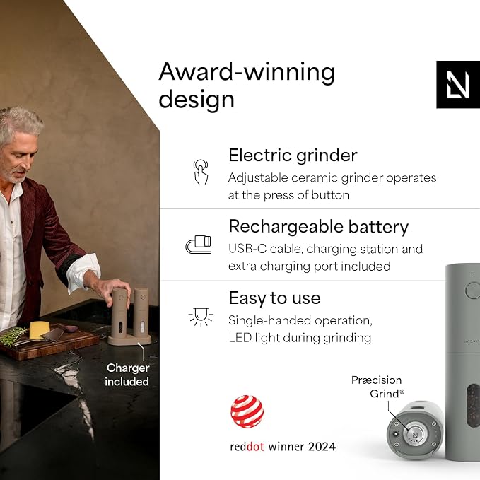 LARS NYSØM Electric Salt and Pepper Grinder Set, USB Rechargeable, Automatic - Image 2