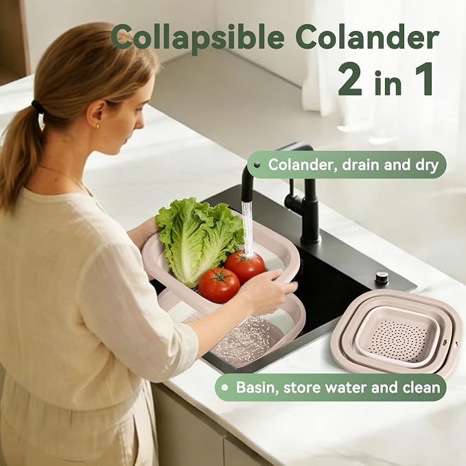 Collapsible Colander and Sink Basin Set - 2 in 1 Collapsible Colander Strainer - Image 3