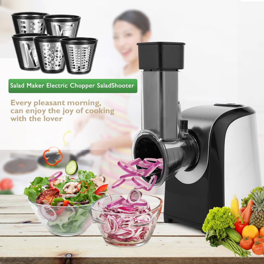 Electric Cheese Grater 5-in-1, 150W Salad Maker & Slicer Shredder