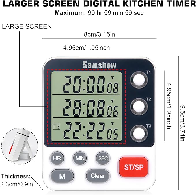 Digital Dual Kitchen Timmers 3 Channels Count UP/Down Timer Cooking Timers - Image 6