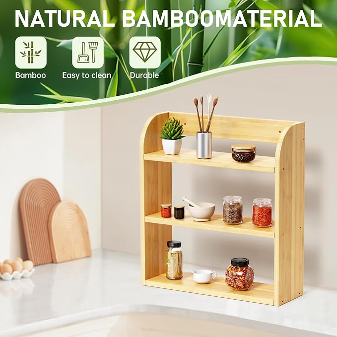 ROMGUAR CRAFT 3 Tier Bamboo Spice Rack, Countertop or Wall Mounting Wood Spice - Image 5