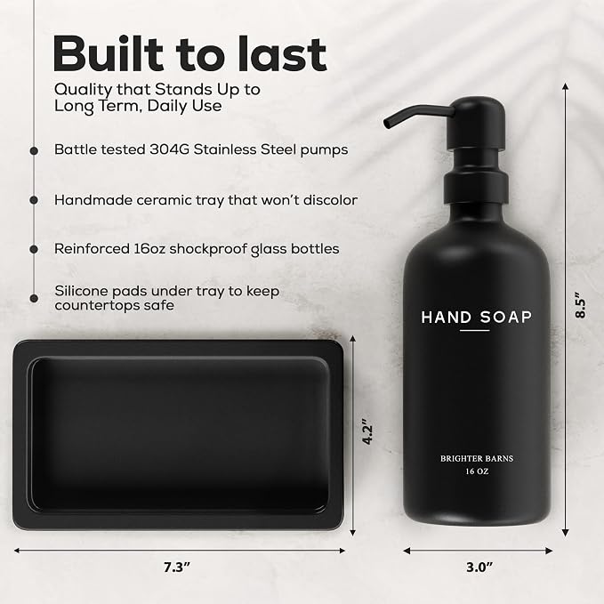 Black Glass Soap and Lotion Dispenser Set - Image 3