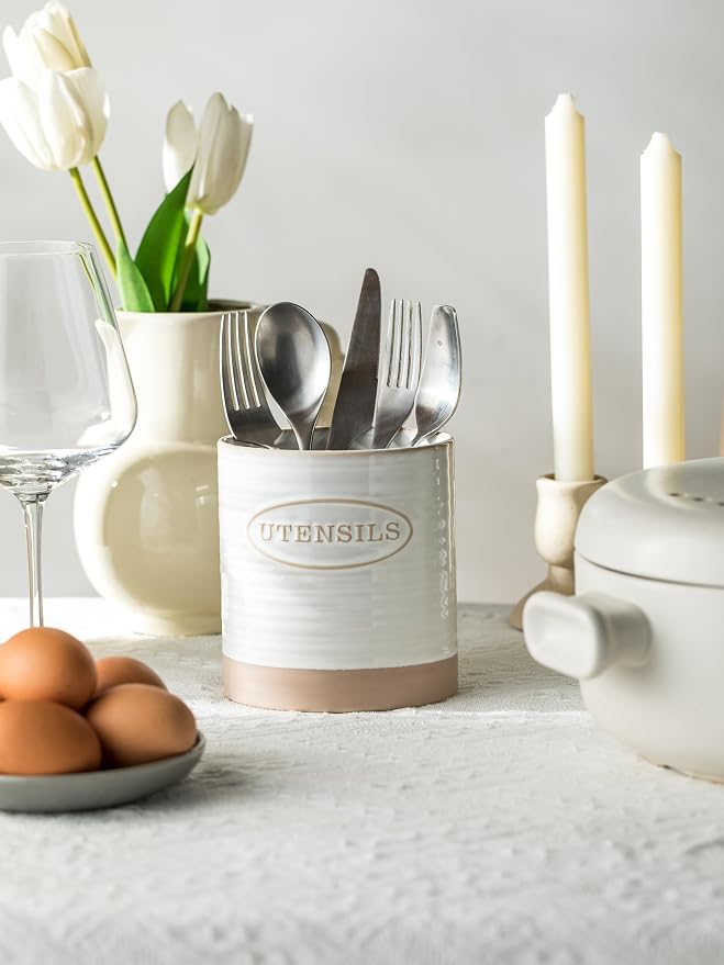 YHOSSEUN Utensil Holder Set of 2, Ceramic Utensil Holder - Image 9