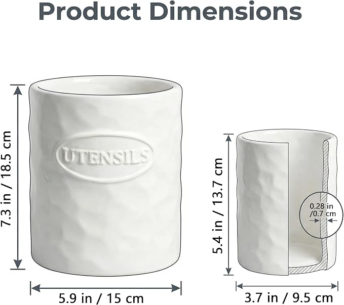 White Utensil Holder Set of 2 Ceramic Cooking Utensil Crock Modern Kitchen - Image 2