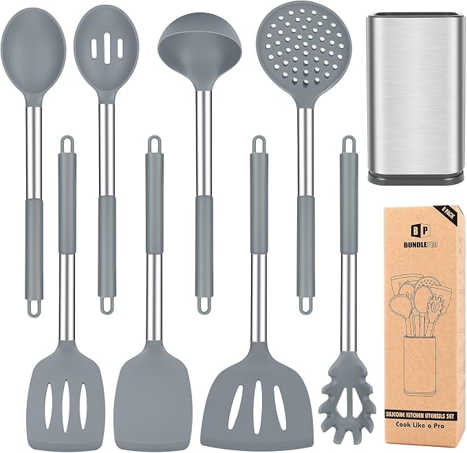 Silicone Cooking Utensil Set, BPA Free Heat Resistant Kitchen Tools by BUNDLEPRO