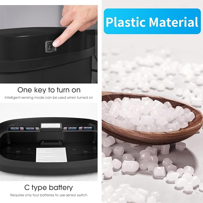 BestOffice Black Plastic Touch Free High-Capacity Garbage Can - Image 5