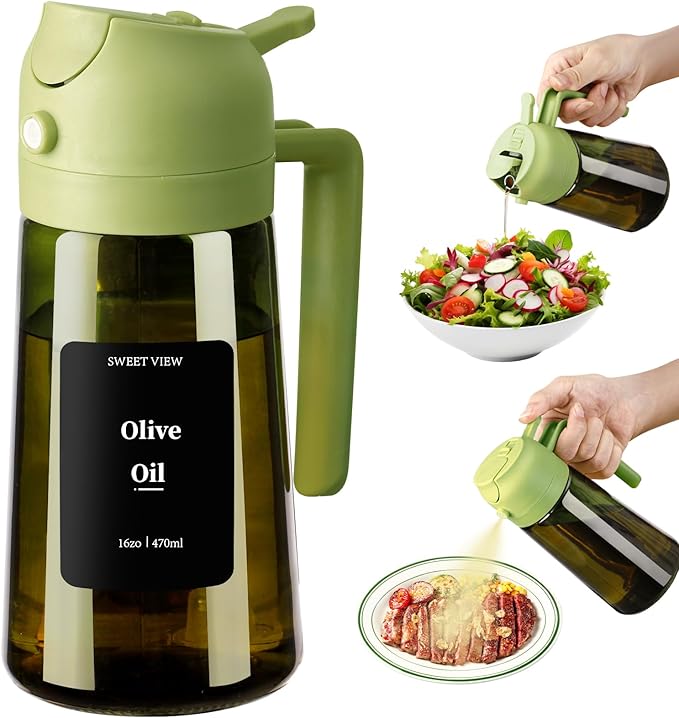SWEET VIEW Olive Oil Dispenser and Oil Sprayer – 16oz/470ml Glass Light-Proof by SWEETVIEW