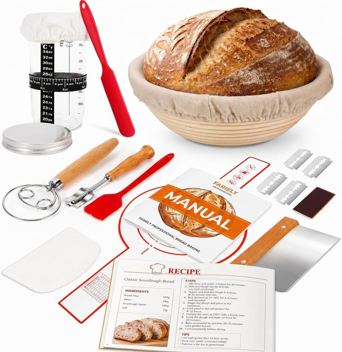 Complete Sourdough Starter Kit, Bread Baking Supplies, 9'' Round