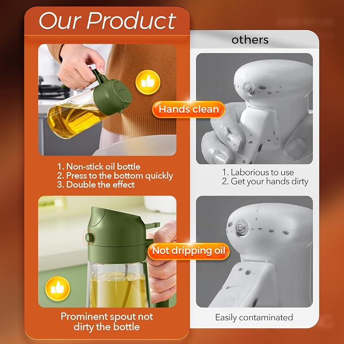 YARRAMATE 2Pcs 16oz/470ml Glass Olive Oil Sprayer - Image 6