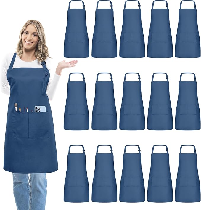 15 Pcs Adult Aprons Bulk with Pockets Adjustable Bib Chef Apron by IMERAGO