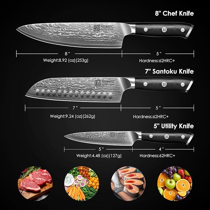 KEEMAKE Damascus Kitchen Knife Set, 67 Layers Damascus Chef Knives, Gift Box - Image 2