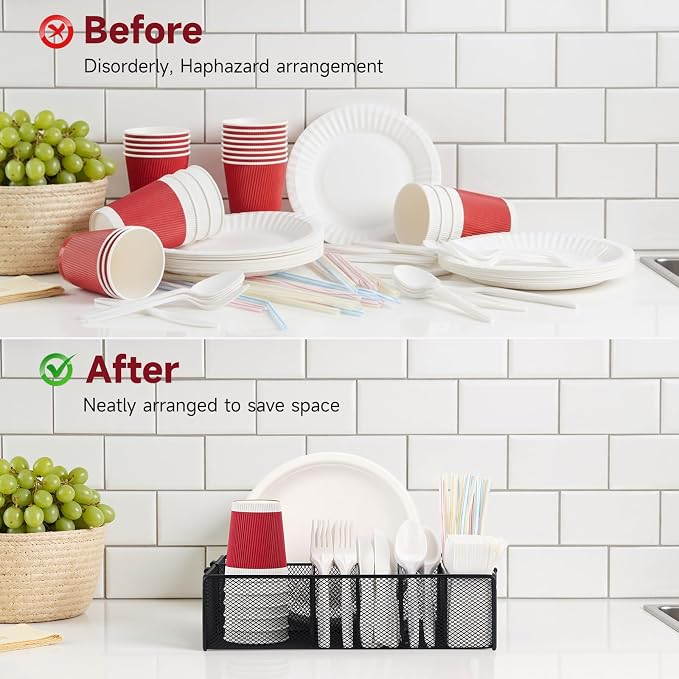 Utensil Caddy with Handle, Metal Paper Plate Holder - Image 6