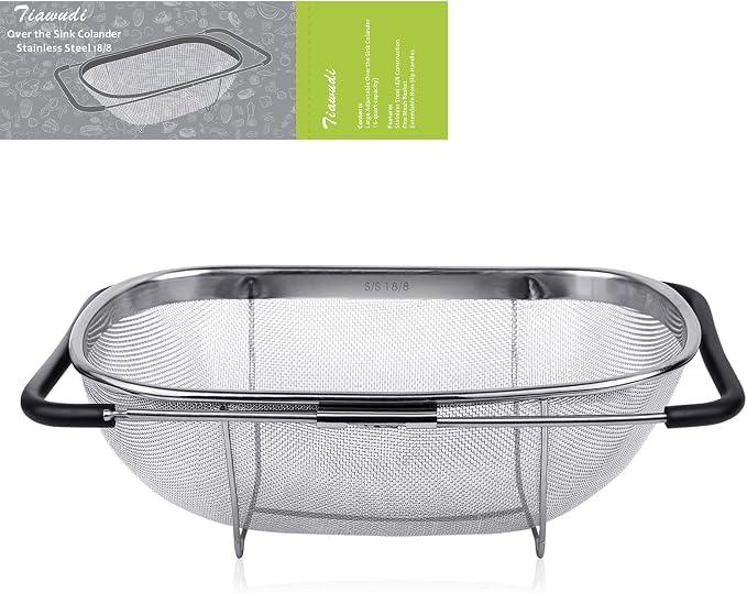 Tiawudi 6-Quart Large Over The Sink Colander, Heavy Duty 40% Thicker 18/8 by Tiawudi