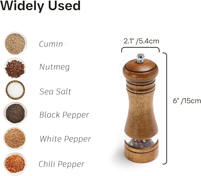 Wood Salt and Pepper Grinder, Salt Grinder and Pepper Mill, Oak Wood Shakers - Image 4