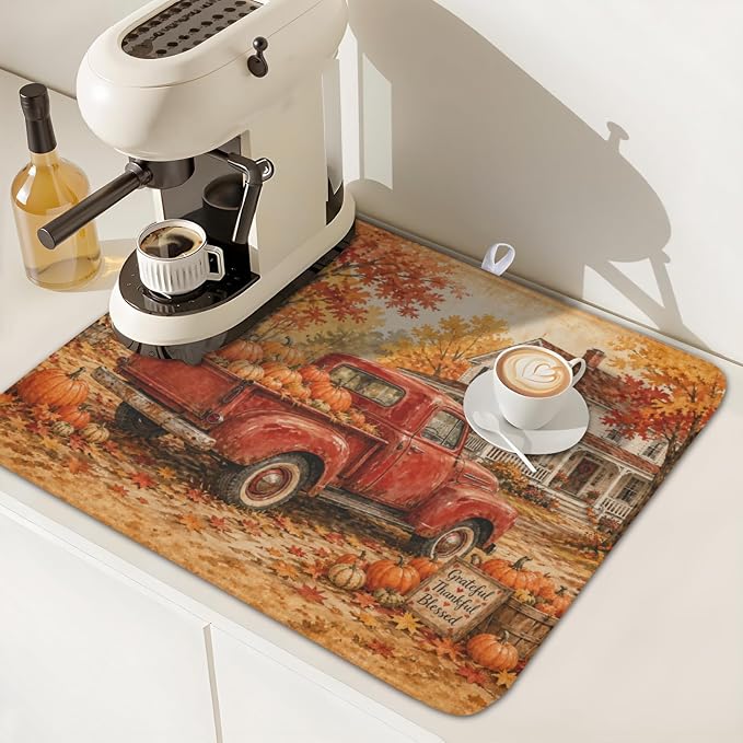 Fall Pumpkin Dish Drying Mat for Kitchen Counter Thanksgiving Autumn Harvest - Image 7