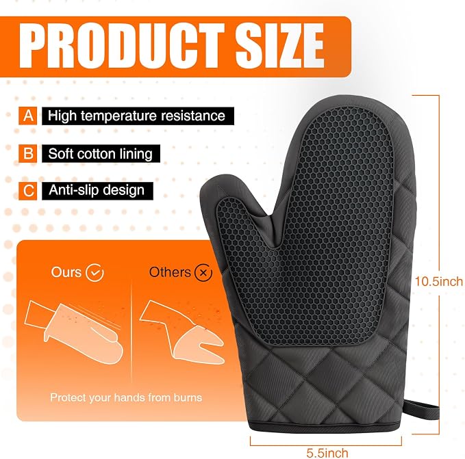 Silicone Oven Mitts, Heat Resistant 2PCS Oven Mitts - Image 2