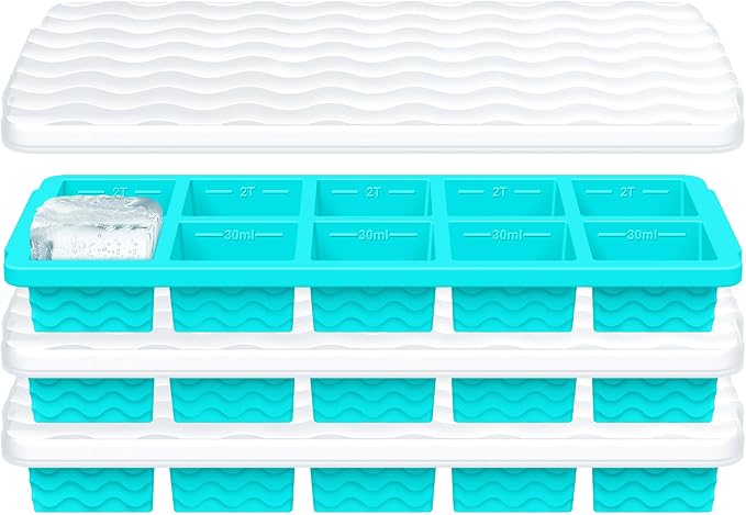 Ice Cube Tray with Lid – 3 Pack 2 Tbsp Ice Trays by Bandiction