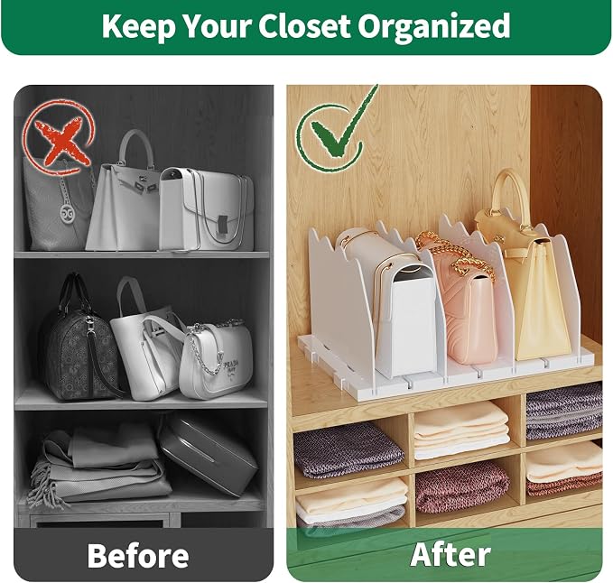 SPACEKEEPER Shelf Divider for Closet, Adjustable Purse Organizers Handbag - Image 5