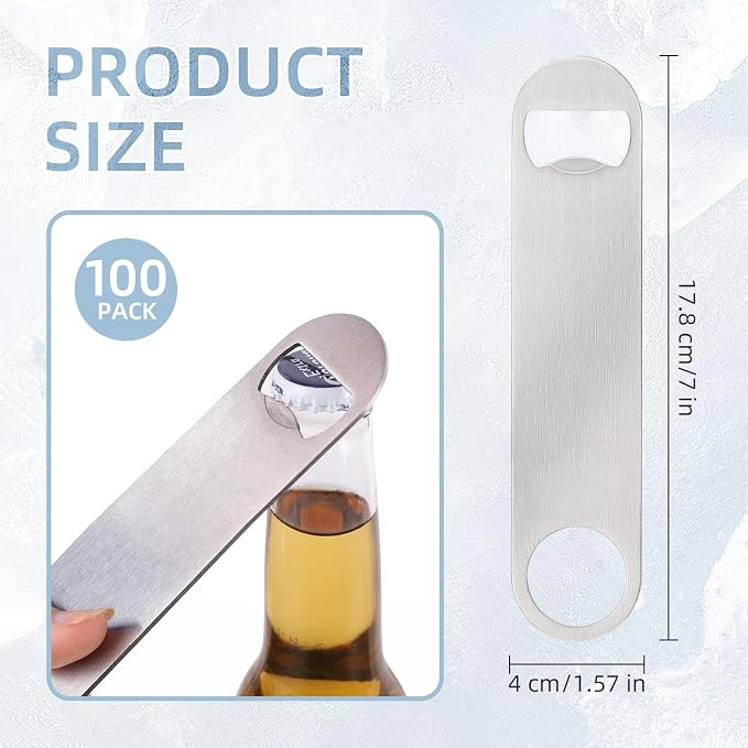 100 Pack Flat Beer Bottle Opener 7 inch Stainless Steel Flat Bottle Opener Beer - Image 2