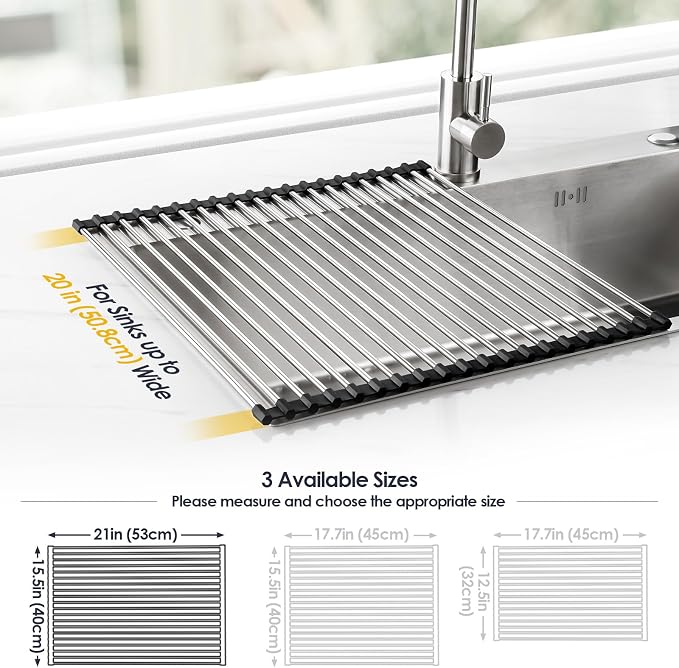 Tomorotec 21" x 15.5" Roll Up Dish Drying Rack Over Sink Drying Rack Sink Cover - Image 4