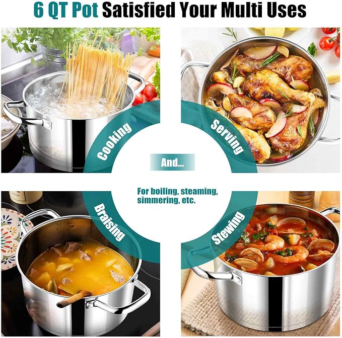 P&P CHEF 6 Quarts Cooking Stock Pot - Image 6