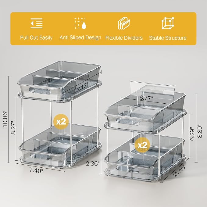 Delamu 2-Tier Under Sink Organizers and Storage, Pull Out Kitchen Pantry - Image 5