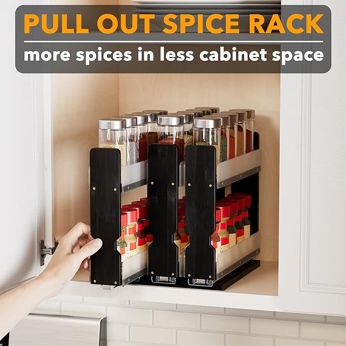 SpaceAid Bamboo Pull Out Spice Rack Organizer - Image 5