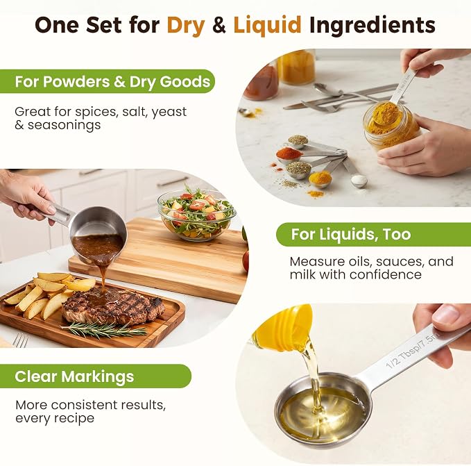 13PCS Measuring Cups and Spoons Set, Premium Heavy Duty Steel Measuring Spoons - Image 3