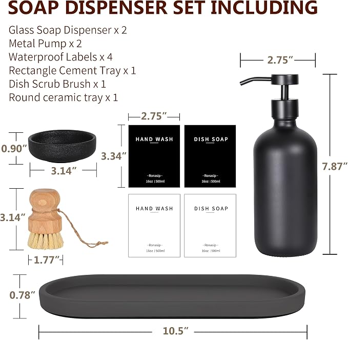 Ronasip Set of 5 Kitchen Soap Dispenser Set 16 Oz Glass Hand Dish Soap Dispenser - Image 4