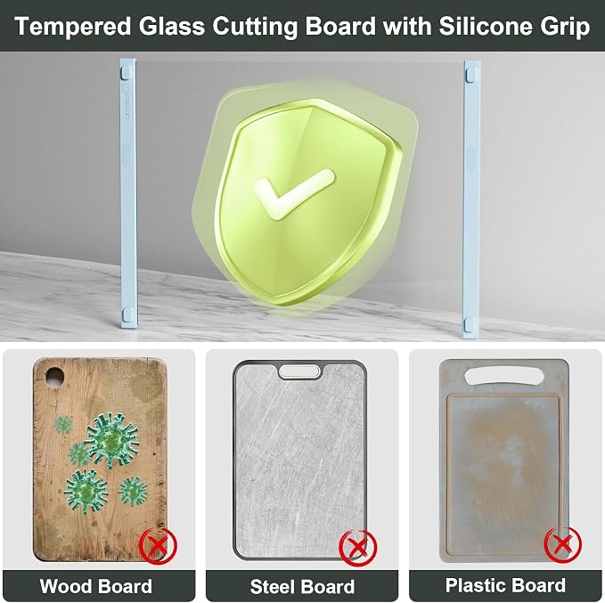 2PCS Glass Cutting Board with Silicone Grip, 80% Stronger Shatter Resistance - Image 8