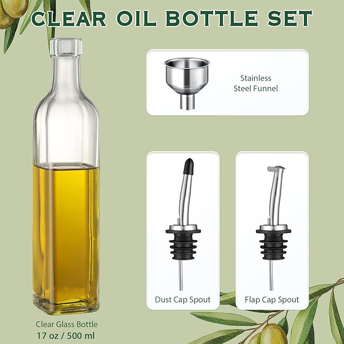 AOZITA 17oz Clear Glass Olive Oil Dispenser Bottle - 500ml Oil & Vinegar Cruet - Image 2