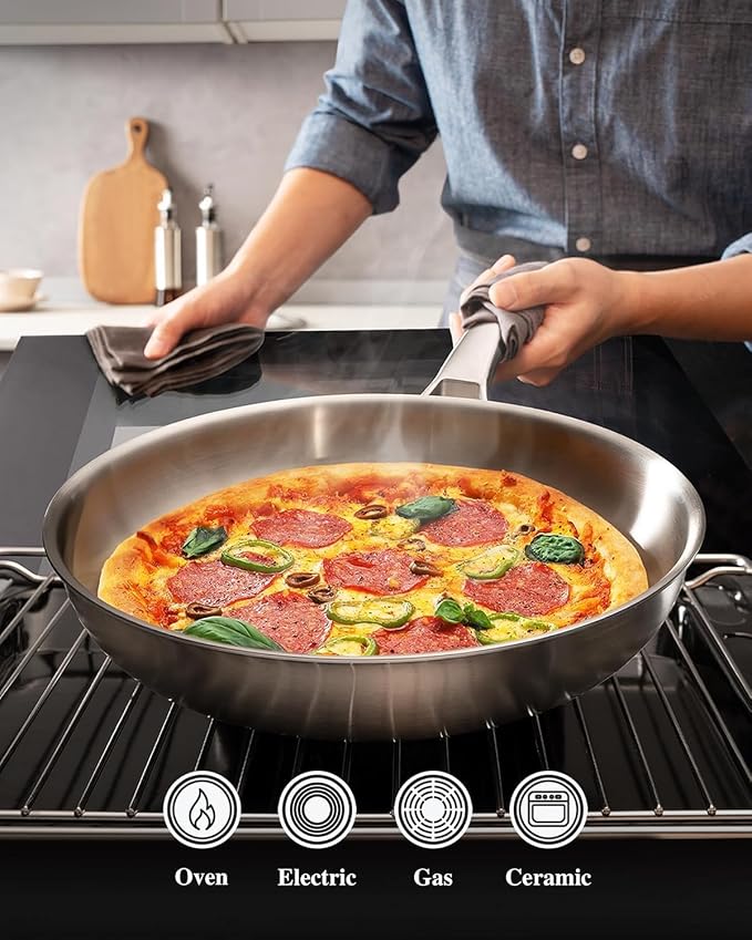 VocVoi Stainless Steel Pan, 12 Inch Frying Pan, PFOA & PTFE Free, Non Toxic - Image 3