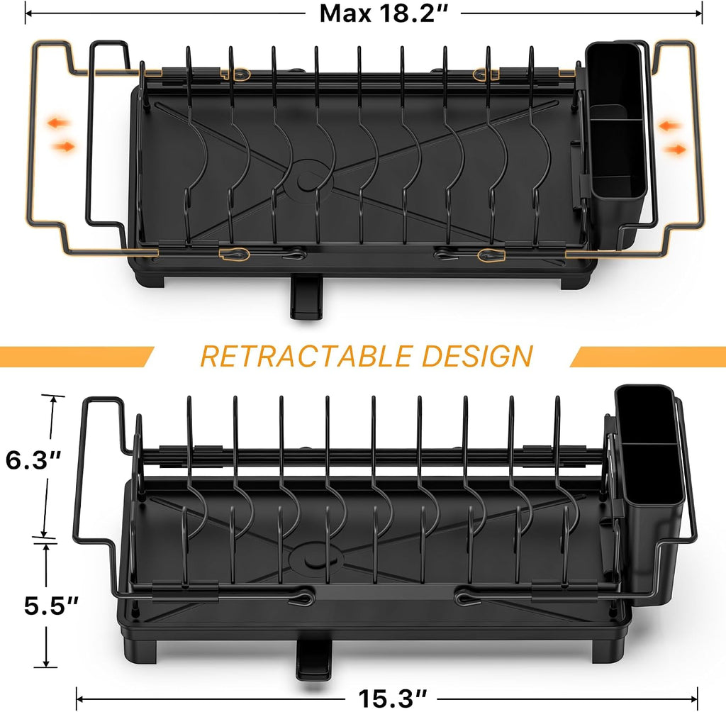 Small Dish Drying Rack - Expandable Dish Drying Rack with Drying Tray