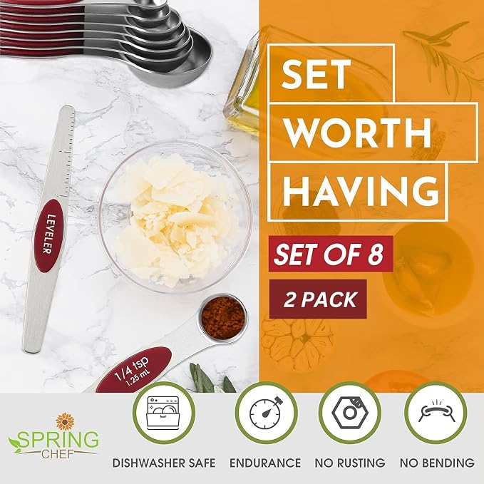 Spring Chef Red Stainless Steel Magnetic Measuring Spoons Set of 8 - Image 3