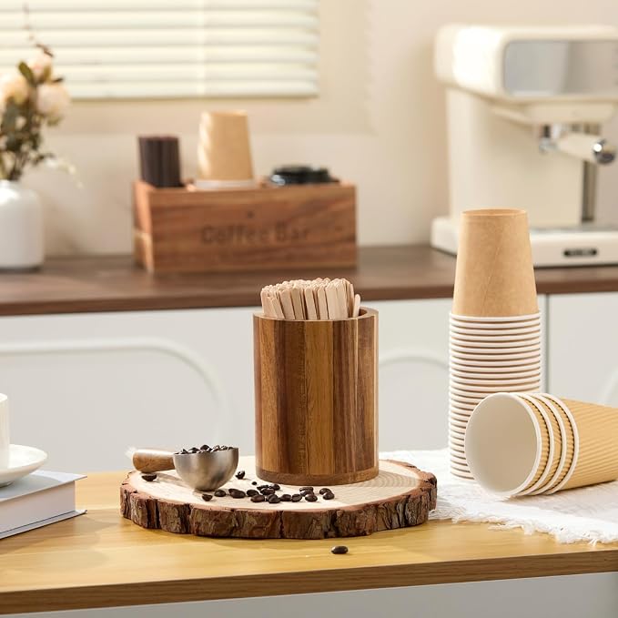 Acacia Wood Coffee Stirrer Holder Set - Image 7