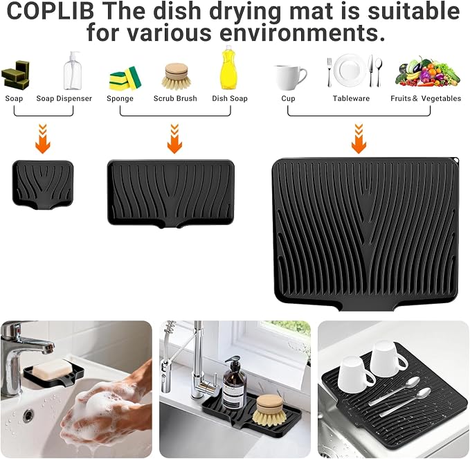 Silicone Dish Drying Mat for Kitchen Counter, Dish Drying Pad, Non-Slip Drain - Image 3