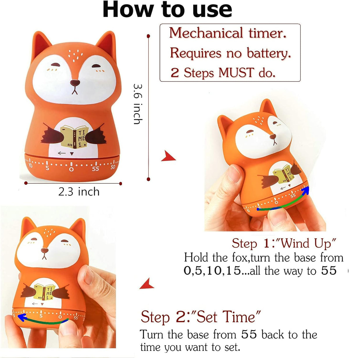 Mechanical Kitchen Timer, Cute Animal Timer for Kids, Wind Up 60