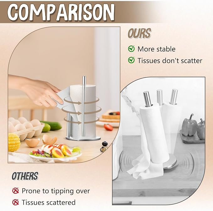 Paper Towel Holder Countertop, Premium Stainless Steel Silver Paper Towel Holder - Image 6