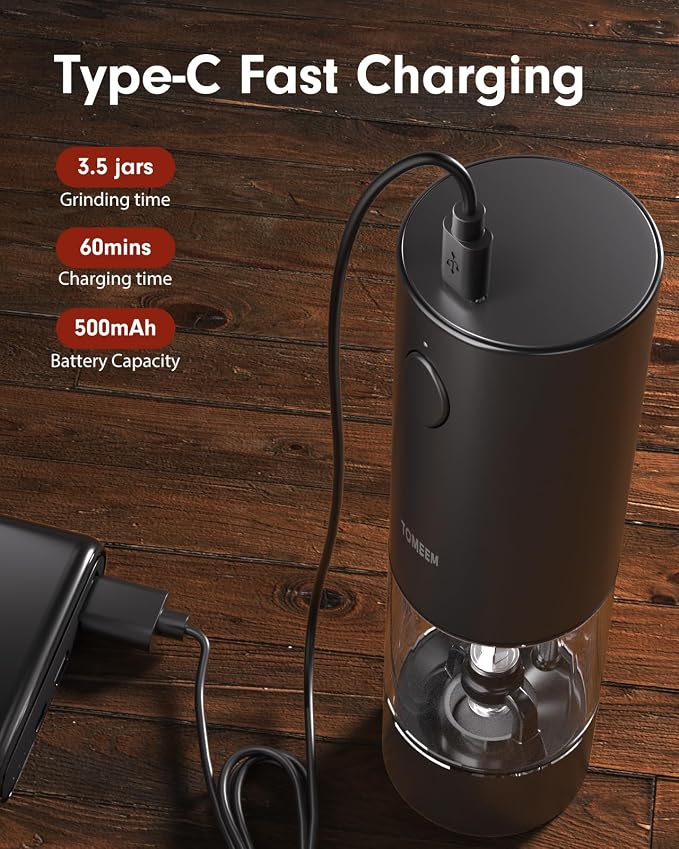 TOMEEM Upgraded Larger Capacity Electric Salt and Pepper Grinder Set - Image 3