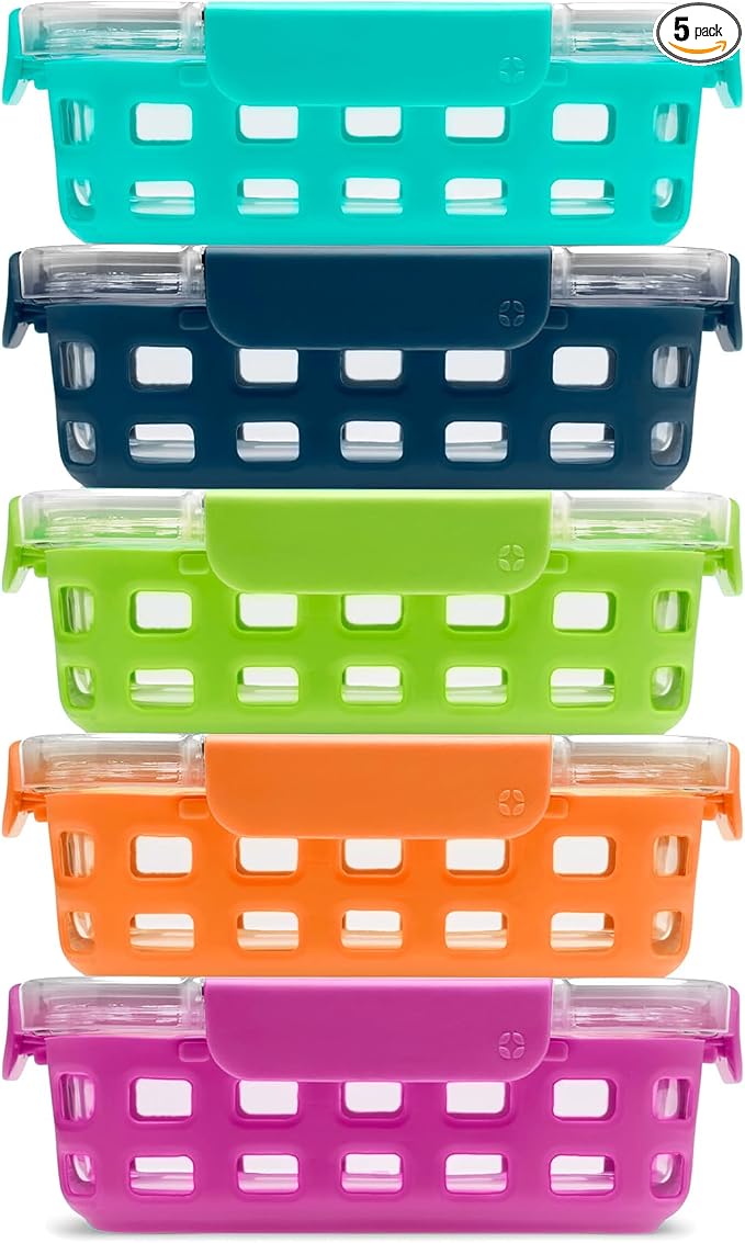 Ello Duraglass 3.4 Cup Meal Prep Sets 10Pc, 5 Pack Set- Glass Food Storage by Ello