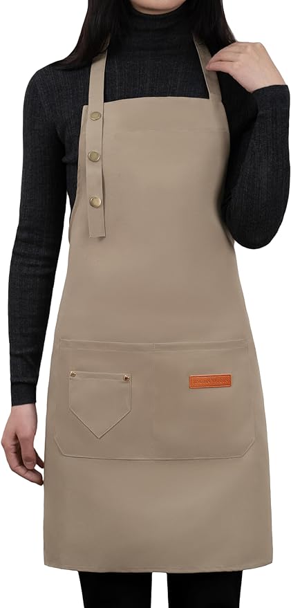 Apron for Men Women with Adjustable Straps and Large Pockets, Canvas Cotton by LOYGLIF